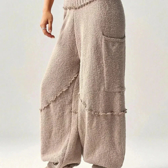 Brown Casual Women's High Waist Loose Baggy Sweater Pants With Cinched Ankles - Picture 7 of 8